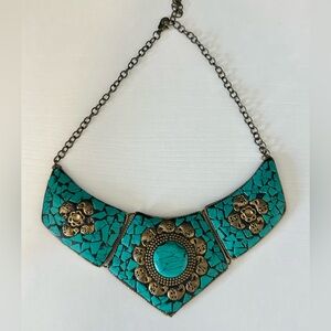 Turquoise and Gold Statement Necklace